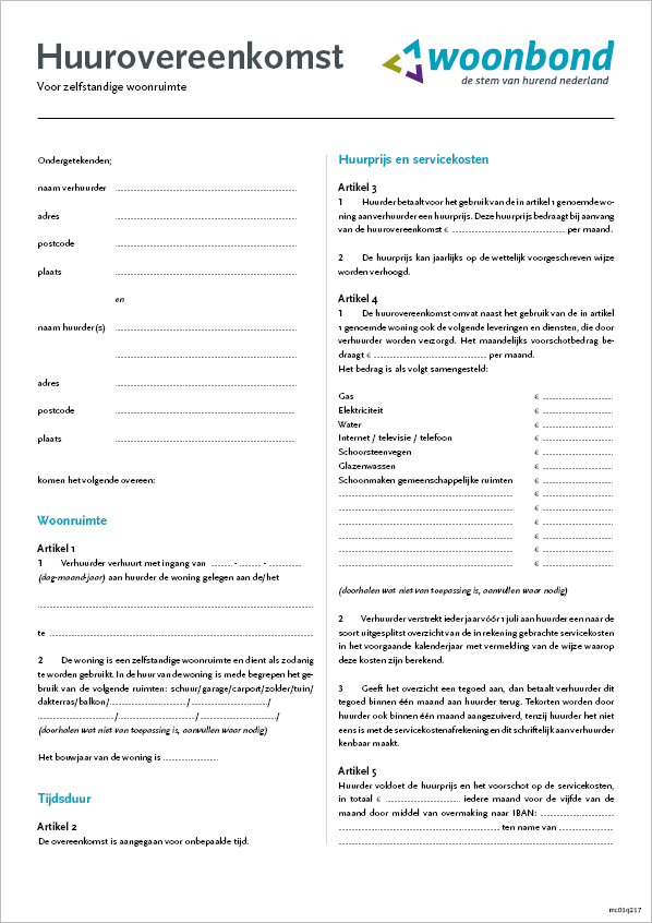 Huurcontract zelfstandige woonruimte