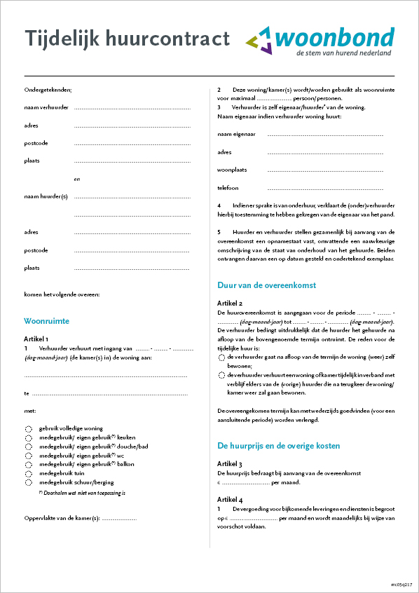 Huurcontract tijdelijk ('tussenhuur')