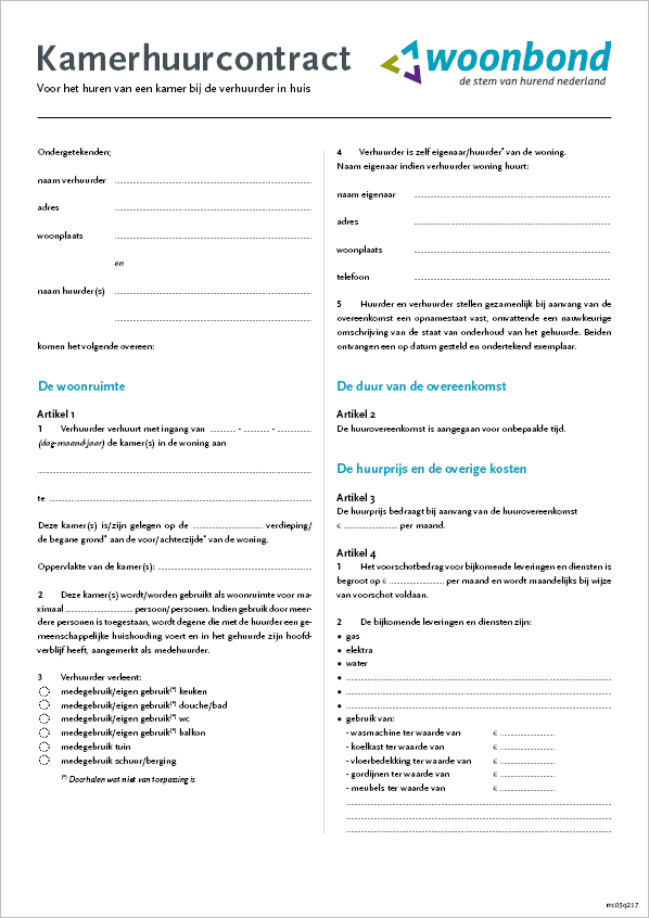Huurcontract kamer(s) inwoning