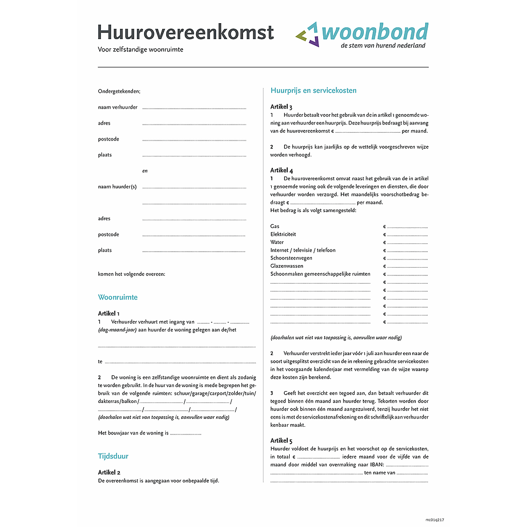 Huurcontract zelfstandige woonruimte