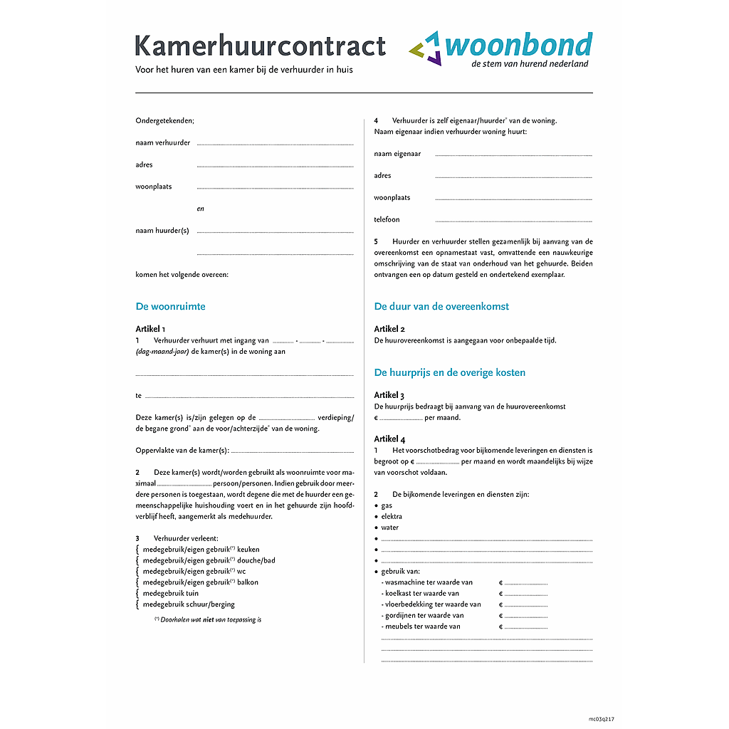 Huurcontract kamer(s) inwoning (PDF)