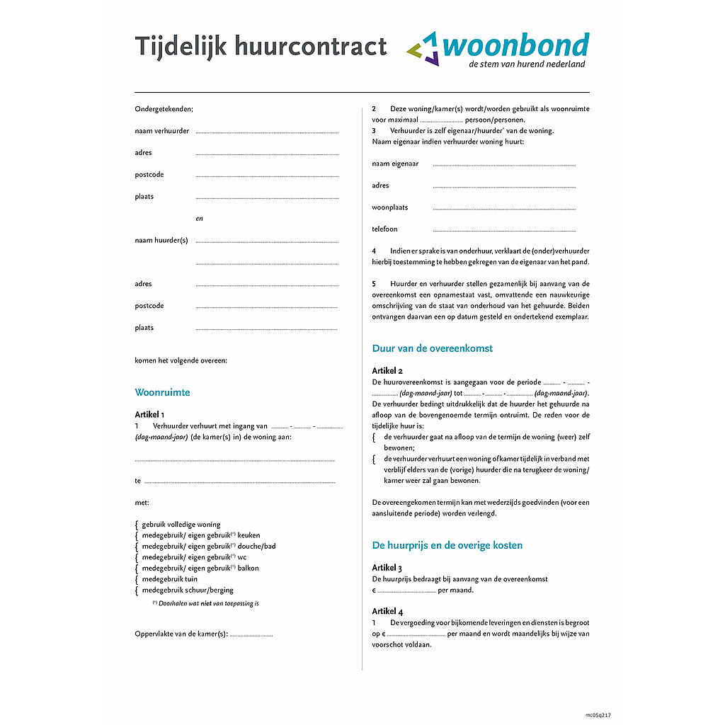 Huurcontract tijdelijk ('tussenhuur')