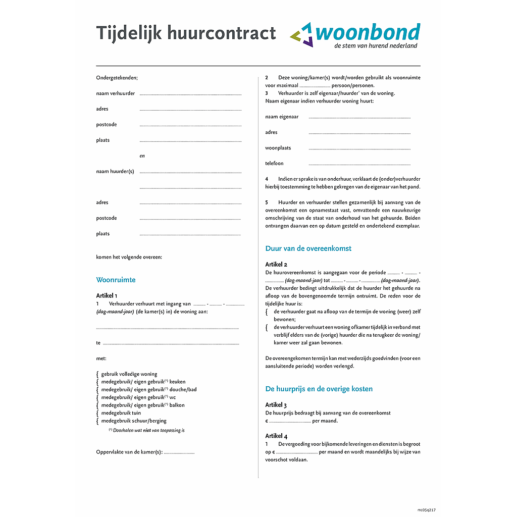 Huurcontract tijdelijk 'tussenhuur' (PDF)